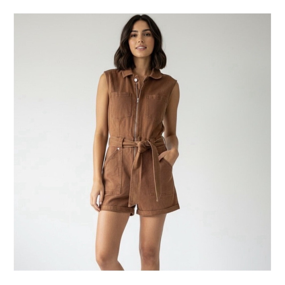 Avec Les Filles Brown Sleeveless Utility Romper